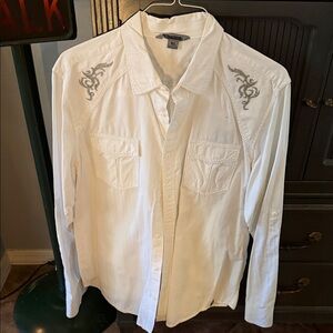 Machine White Shirt with Gray Embroidery